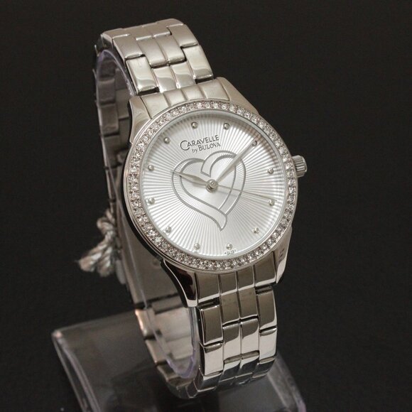 Caravelle Ladies Crystal Bezel Watch By Bulova Silver Tone Silver Heart Dial 32 main image 11